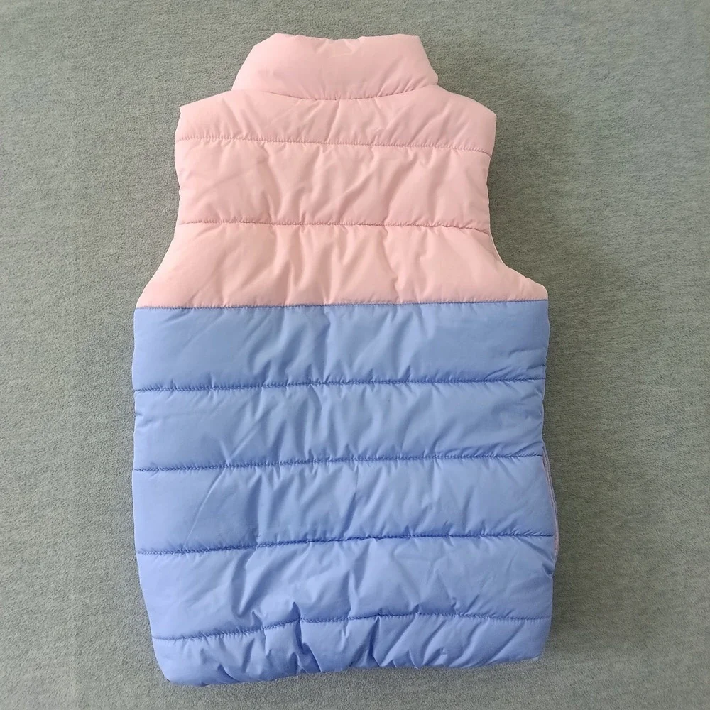 Puma Girls Puffer Vest Pink White Blue Colorblock Zip Up Size Small 7/8